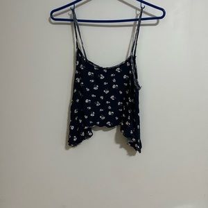 Navy blue floral crop top with open back